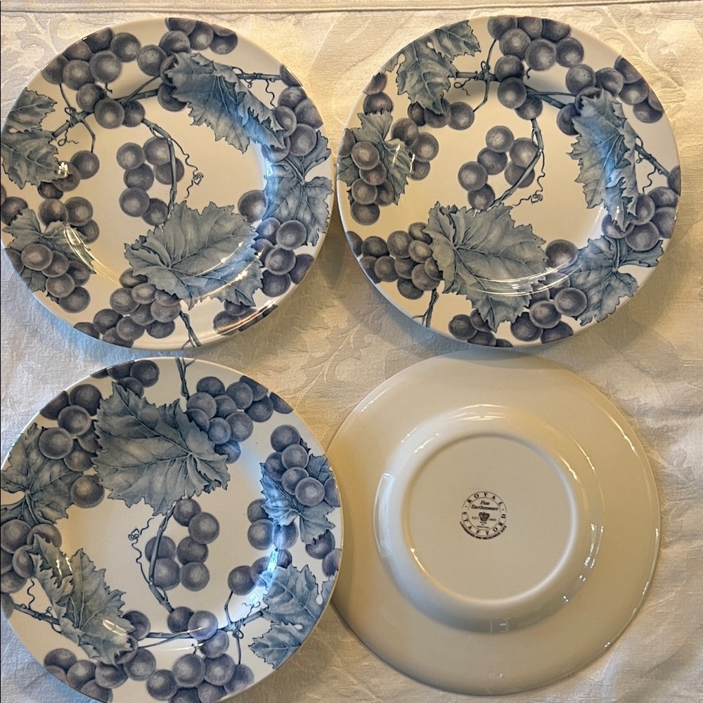 Royal Stafford  Blue and White Grape Design salad Plates set of four